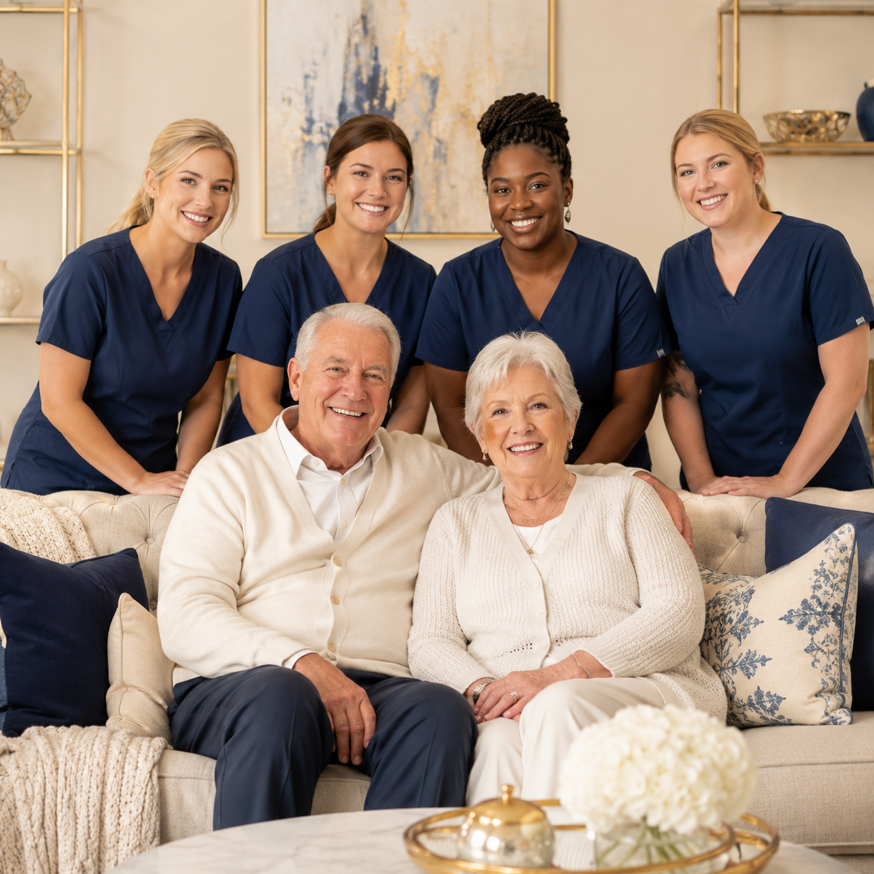 Guardian Angels caregivers with a senior couple at home
